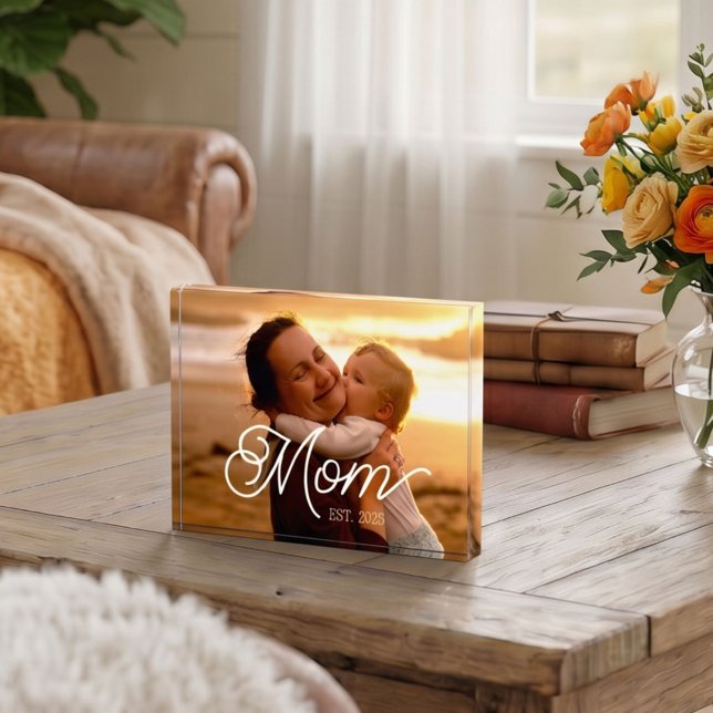 Custom Mum Established Modern Script Photo  Block (Creator Uploaded)