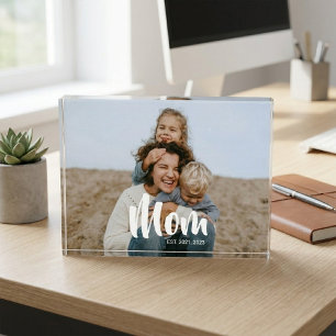 Custom Mum Established Modern Script Photo Block