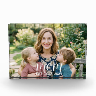 Custom Mum Established Modern Script Photo Block