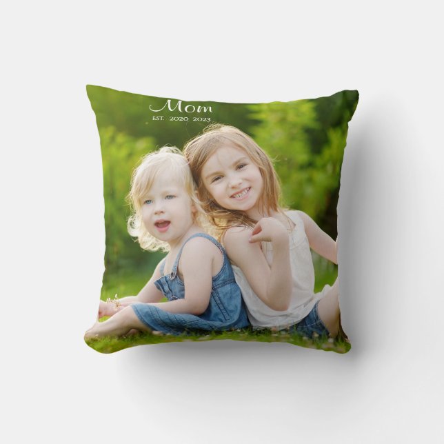 Custom Mum Established Modern Script Photo Cushion (Front)
