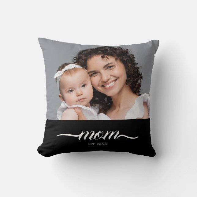Custom Mum Established Modern Script Photo  Cushion (Front)