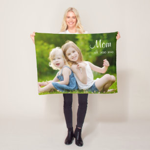 Custom Mum Established Modern Script Photo Fleece Blanket