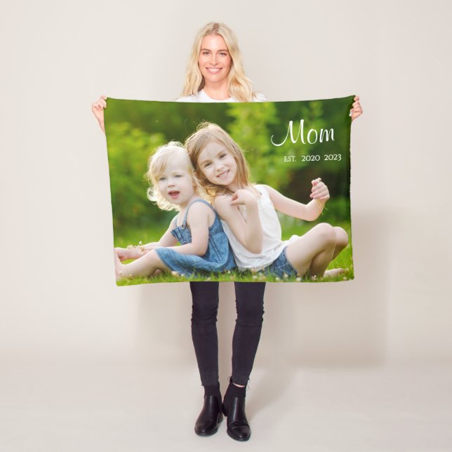 Custom Mum Established Modern Script Photo Fleece Blanket (In Situ)
