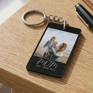 Custom Mum Established Modern Script Photo Gift Key Ring