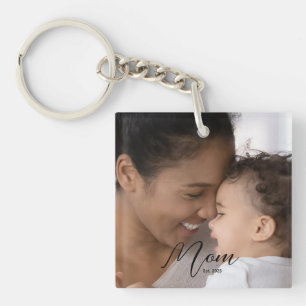 Custom Mum Established Modern Script Photo Key Ring