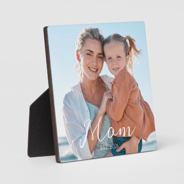 Custom Mum Established Modern Script Photo  Plaque (Front)