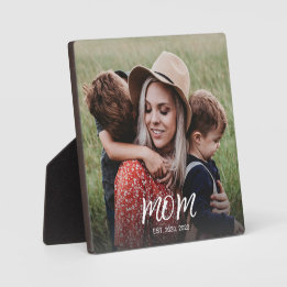 Custom Mum Established Modern Script Photo Plaque