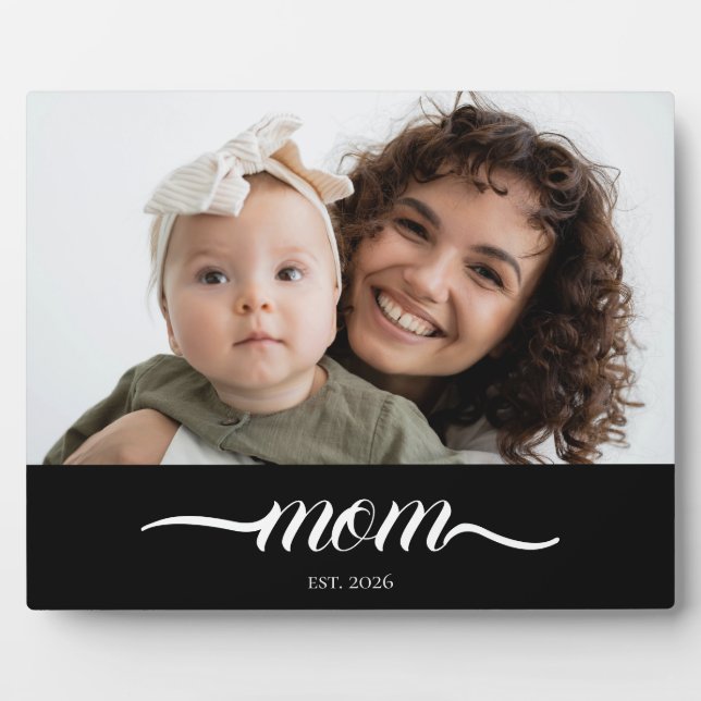 Custom Mum Established Modern Script Photo Plaque (Front)