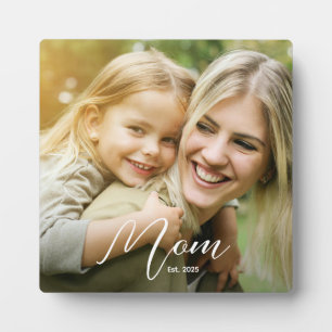 Custom Mum Established Modern Script Photo Plaque