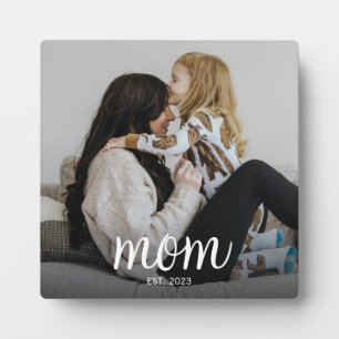 Custom Mum Established Modern Script Photo Plaque