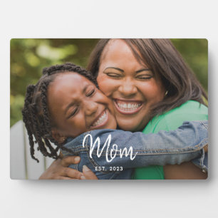 Custom Mum Established Modern Script Photo Plaque
