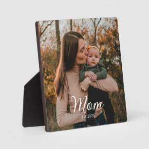 Custom Mum Established Modern Script Photo Plaque