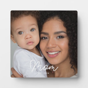 Custom Mum Established Modern Script Photo Plaque
