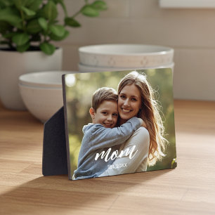 Custom Mum Established Modern Script Photo Plaque