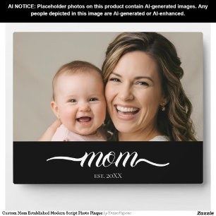 Custom Mum Established Modern Script Photo Plaque