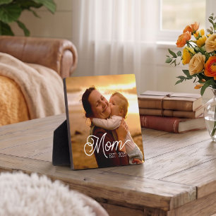 Custom Mum Established Modern Script Photo Plaque