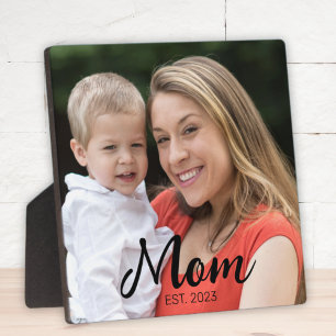 Custom Mum Established Modern Script Photo Plaque