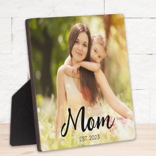 Custom Mum Established Modern Script Photo Plaque