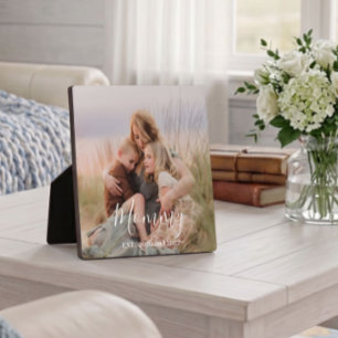 Custom Mum Established Modern Script Photo Plaque