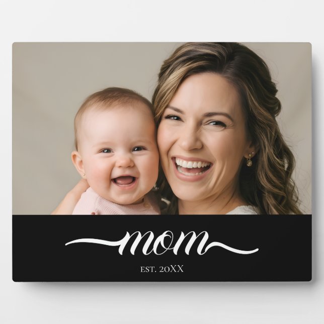 Custom Mum Established Modern Script Photo Plaque (Front)