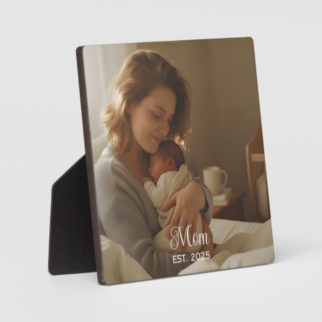 Custom Mum Established Modern Script Photo Plaque (Front)
