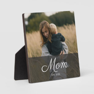 Custom Mum Established Modern Script Photo Plaque