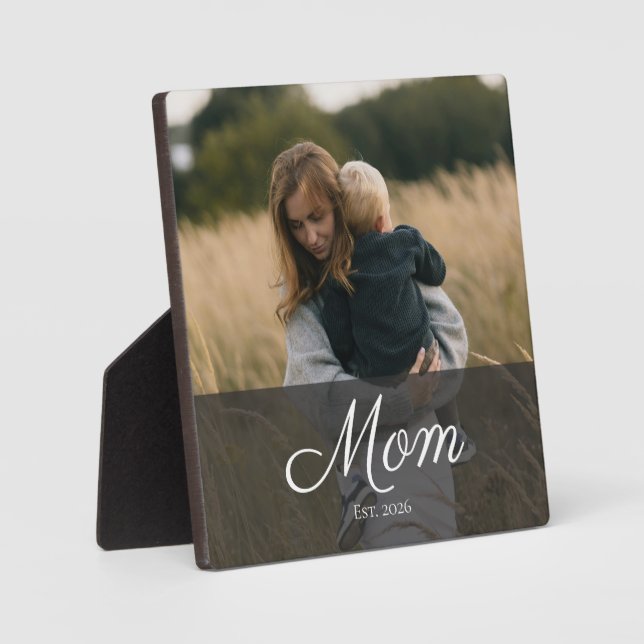 Custom Mum Established Modern Script Photo Plaque (Front)