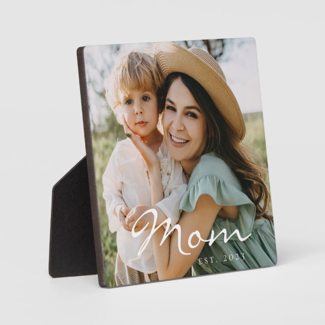 Custom Mum Established Modern Script Photo  Plaque (Front)