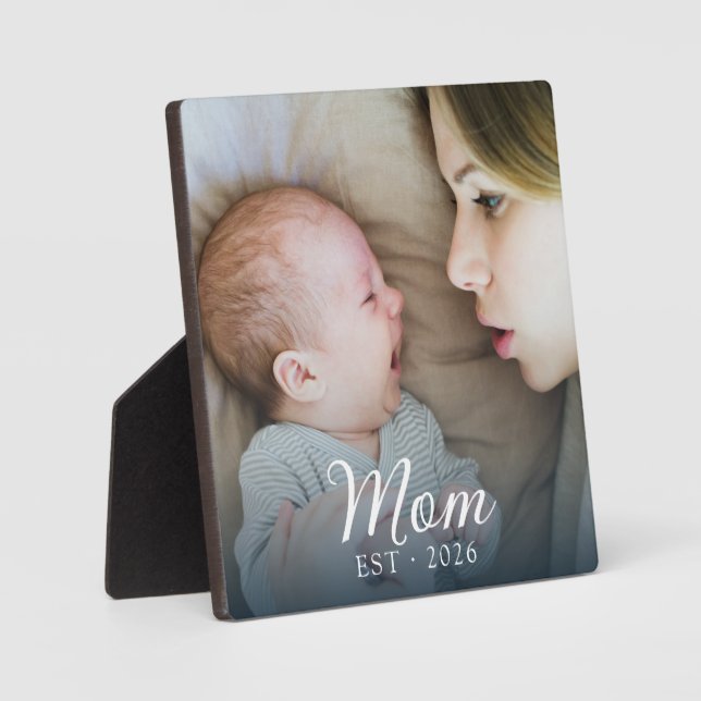 Custom Mum Established Modern Script Photo Plaque (Front)