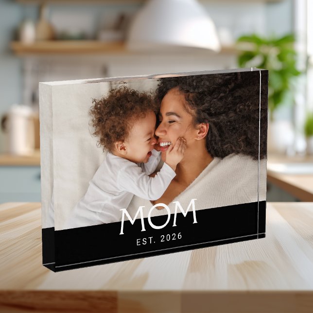 Custom Mum Established Modern Typography Photo Block (Creator Uploaded)
