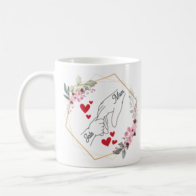 Custom Mum or Father and Child Hands  Coffee Mug (Left)