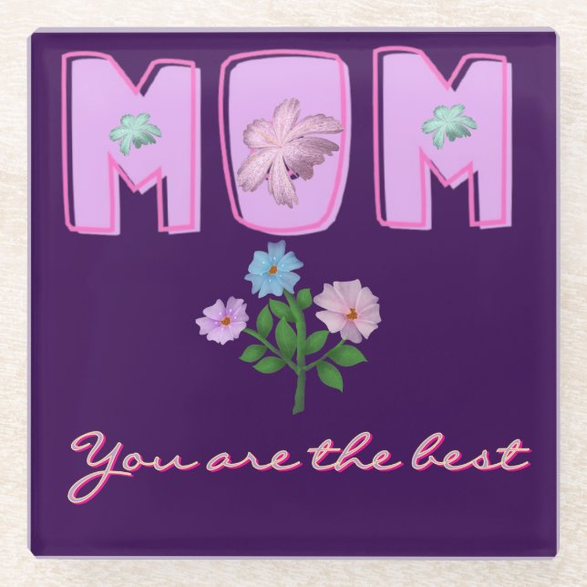 Custom Mum Typography Design,  Glass Coaster (Front)