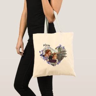 Custom Mum With Kids Names & Photo flower heart Tote Bag