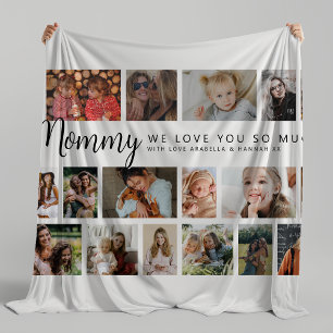 Custom Mummy 18 Photo Collage Fleece Blanket