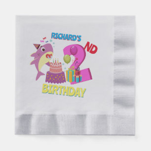 Custom Mummy Aunty Papa Daddy Shark Birthday Gift Napkin
