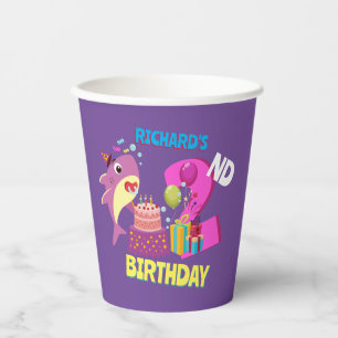 Custom Mummy Aunty Papa Daddy Shark Birthday Gift Paper Cups