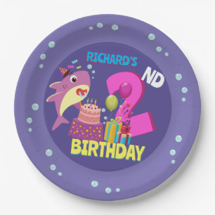 Custom Mummy Aunty Papa Daddy Shark Birthday Gift Paper Plate