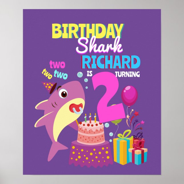 Custom Mummy Aunty Papa Daddy Shark Birthday Gift Poster (Front)