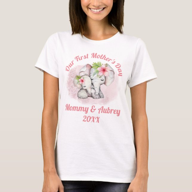 Custom Mummy & Baby Elephant Mother's Day T-shirt (Front)