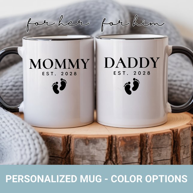 Custom Mummy & Daddy Mug Set Gift for New Mum Dad (Personalized modern script mommy & daddy set mug gift for new mom and new dad or mothers fathers day)