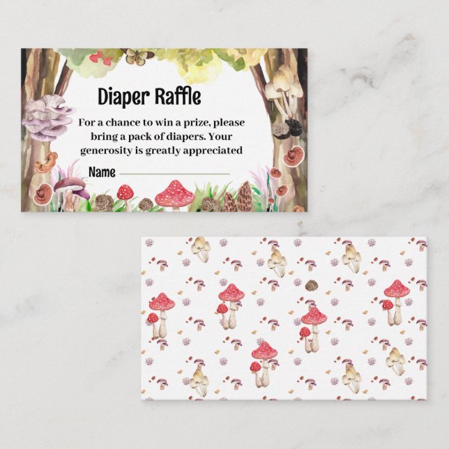 custom mushroom baby shower woodland diaper raffle enclosure card (Front/Back)