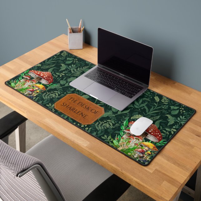 Custom Mushroom Forest Desk Mat | Botanical Leaf   (Office 2)
