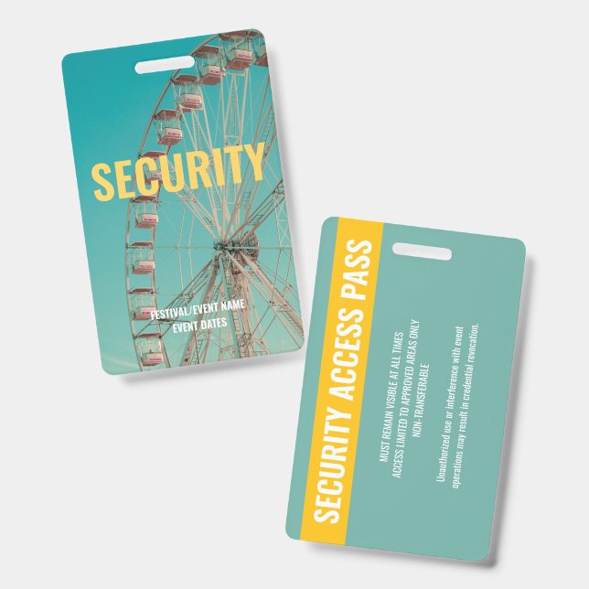Custom Music Festival Concert Event Security ID Badge (Front & Back)