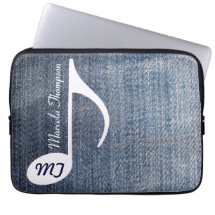 custom music note on jeans laptop sleeve