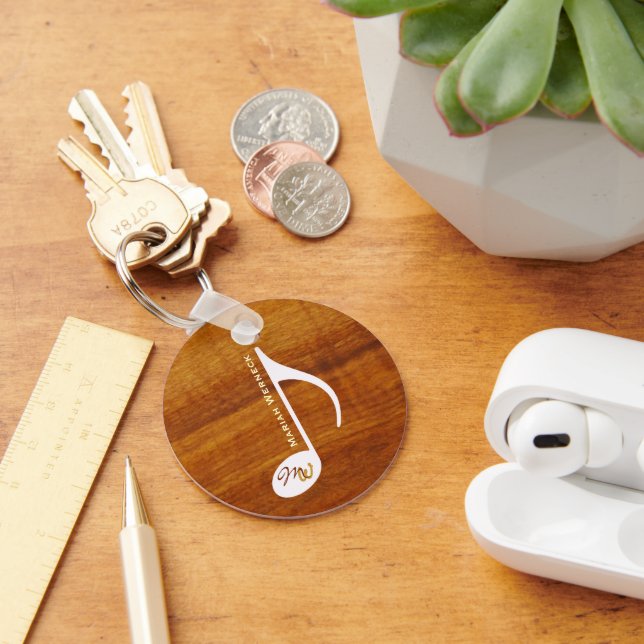 Custom Music note on wood Key Ring (Desk)
