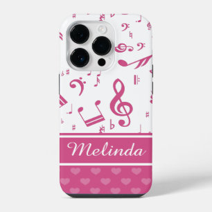 Custom Music Notes and Hearts Pattern Pink White iPhone Case
