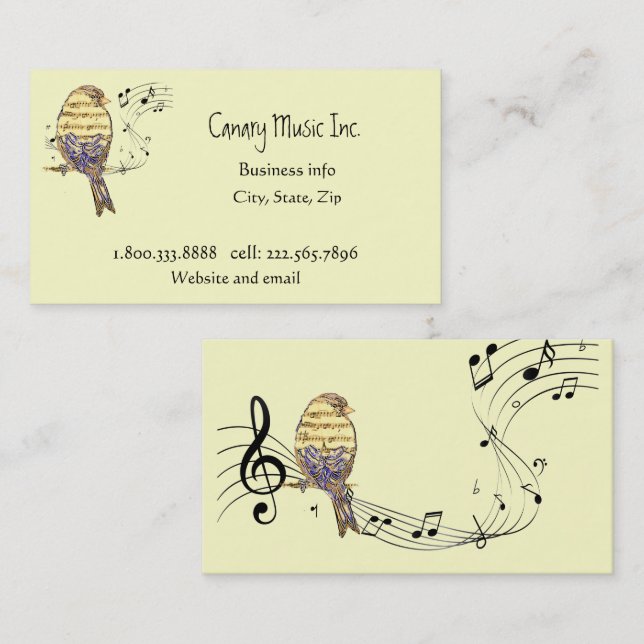 Custom Music Notes & Bird Music Business Card (Front/Back)