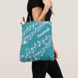 Custom Music Notes Name Teal or Your Colour Tote Bag