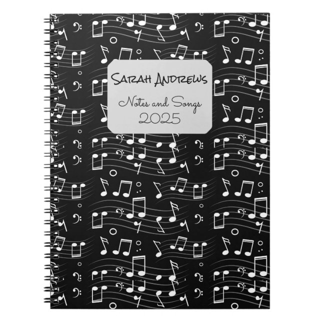 Custom Music Notes Pattern Notebook (Front)