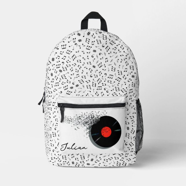 Custom Music Notes with Record Printed Backpack (Front)